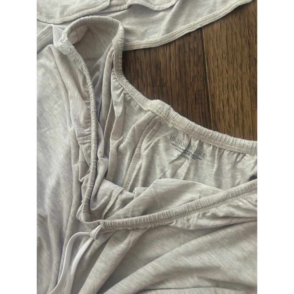 Victorias Secret Pajama Set modal Beige Lace Trim Button Down Top Lounge Pants L - Picture 2 of 6
